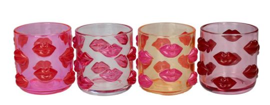 Gift Company L´amour Windlicht 4fach sortiert Lippen pink rot orange gs 
