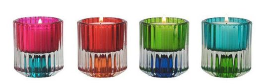Gift Company Jacquard Kerzenhalter/Teelichthalter 4fach sortiert Streifen grün/blau/rot/pink gs 