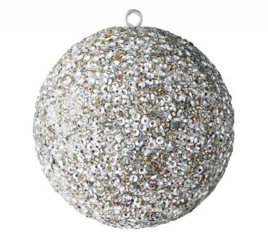 Gift Company Weihnachtskugel Opium 10 cm Glitzer Perlen Pailletten silber 